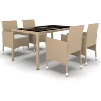 vidaXL 5-tlg Garten-Essgruppe Poly Rattan und Hartglas Beige