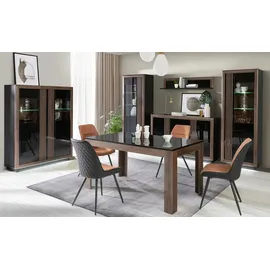 Forte Vitrine Savona 73,3 x 42 x 197 cm Schwarz/Edeleiche Holzdekor/Schwarz Hochglanz