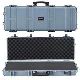 Vevor Waffenkoffer mit Hartschale für Langwaffen, abschließbarer Gewehrkoffer mit vorgeschnittenen Schaumstoffen, Langwaffenkoffer Waffenaufbewahrung rollbar IP67 wasserfest, 1090x410x155 mm Grau