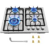 Gaskochfeld 4 Flammig,Gas Einbau Autark Gaskochfeld mit Automatischer Thermoelementschutz,59cm Gaskochfeld Edelstahl,4Zonen Erdgas(20mbr)/Propangas(30/50 mbr) Up to 7800W
