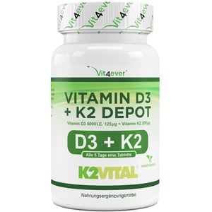 K2 100MCG Depot Tabletten Hochdosiert MK-7 & Laborgeprüft VITAMIN D3 5000 I.E 