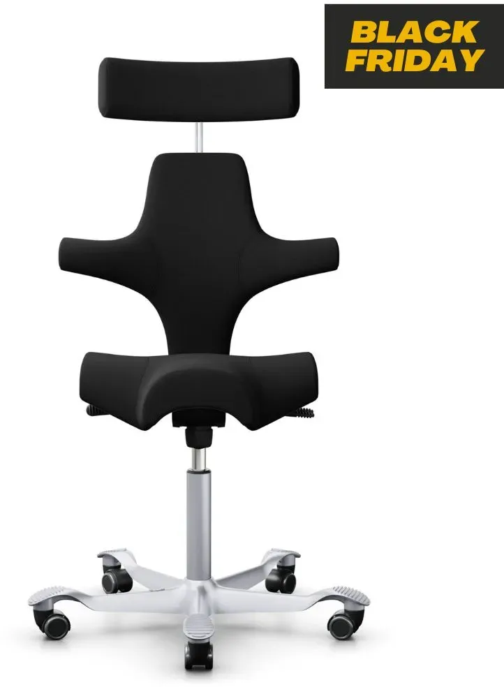 HAG Capisco 8107 Stoff Xtreme Schwarz Gestell Silber mit Kopfstütze