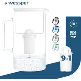 Wessper Wasserfilterkanne Aus Glas 3 L Weiß Kompatibel Mit Brita Classic -wasserfilterkartuschen | Inklusive 10 Wasserfilter-kartusche - Weiß