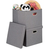 Relaxdays Aufbewahrungsbox 2er Set, faltbare Ordnungsbox mit Deckel, je 51 l, Faltbox quadratisch, 34 x 43 x 43 cm, grau