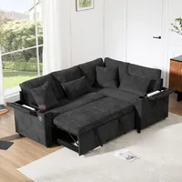 Merax Ecksofa, L-Form Couch mit Schlaffunktion, Bettkasten, 4 Kissen, Armlehnenablage, Getränkehalter, USB, Bettsofa, Schlafsofa, Chenille, Dunkel... - Dunkelgrau