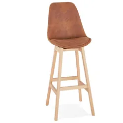 Barhocker Holz Mikrofaser 75cm Sitzhöhe | Hoher Barhocker mit Rückenlehne gepolstert | Küchenhocker Bequem Skandinavisches Design | Kadima Design