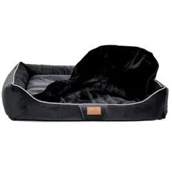 Tierlando ® RUDOLPH - Orthopädisches Hundebett inkl. Schonbezug mit Hundedecke schwarz 1,1 m, 25 cm, 90 cm