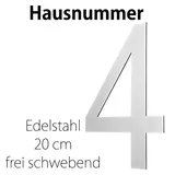 V2Aox Edelstahl Hausnummer 20 cm Groß Gross Haus Nummer 4 Zahlen Hausnummernschild Hausnummern Schild Gebürstet 2D Arial V2Aox