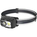 Hama Stirnlampe LED wiederaufladbar (leichte Kopflampe mit 500 Lumen, 80 m Reichweite, 4 Modi, dimmbar, Bewegungssensor, verstellbar, für Joggen, Camping, Angeln, IP44) schwarz/grau