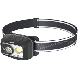 Hama Stirnlampe LED wiederaufladbar (leichte Kopflampe mit 500 Lumen, 80 m Reichweite, 4 Modi, dimmbar, Bewegungssensor, verstellbar, für Joggen, Camping, Angeln, IP44) schwarz/grau