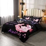 Axolotl Bettwäsche 135 x 200 Kawaii Zimmer Dekor Cartoon Süße Axolotl Daunendecke für Kinder Jungen Mädchen Frauen Schlafzimmer Mädchenhaft Liebe Herz Daunendecke mit 1 Kissenbezug,Schwarz Lila Rosa