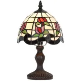 Clayre & Eef Tiffany Tischlampe Ø 18x30 cm Beige Rot Glas Kunststoff Blumen Schreibtischlampe Tiffany