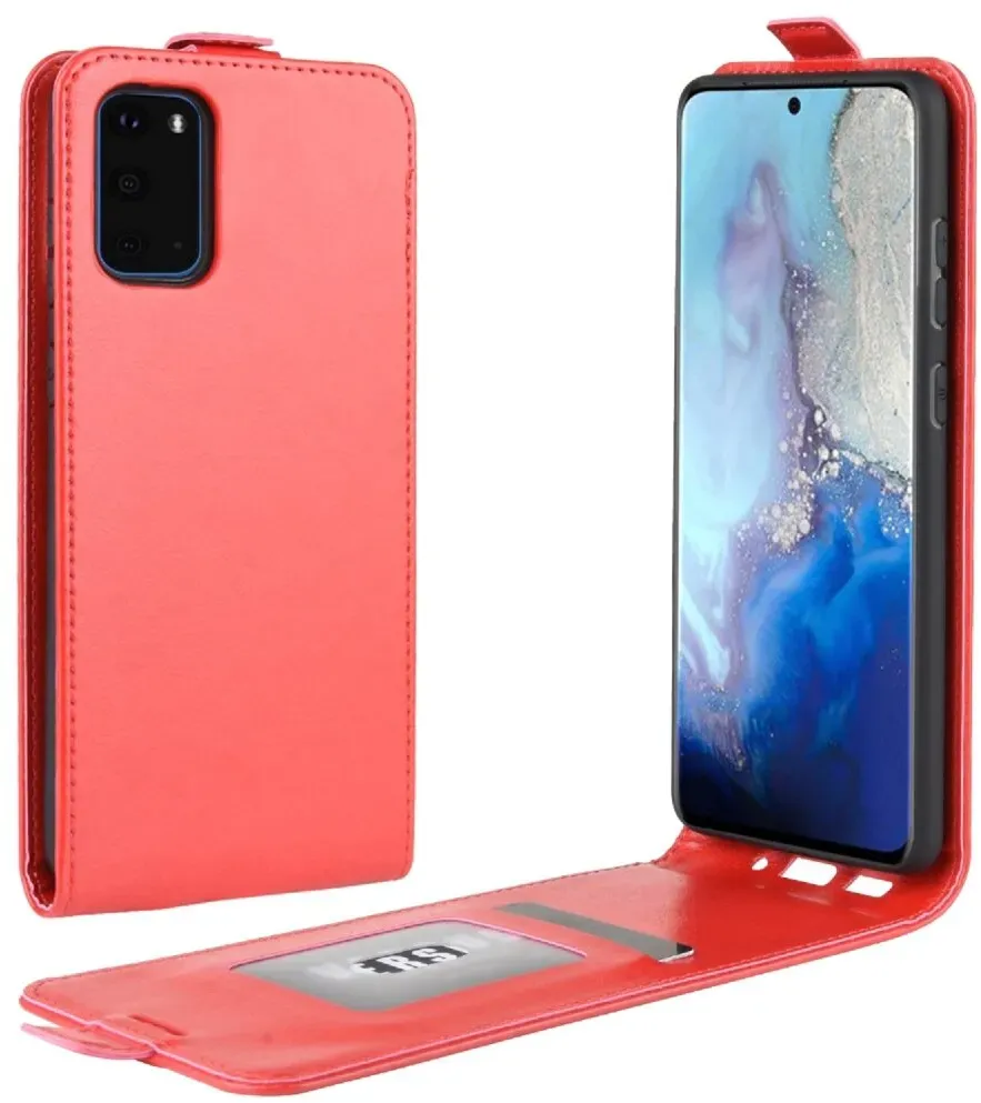 Flip Case Handyhülle für Samsung Galaxy S20 Vertikal Schutzhülle Tasche Cover Rot Bumper Smartphone Kartensteckplatz-Kreditkarte-Geldscheine EC-Karte Bank-Karte