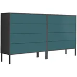 BMG Möbel Sideboard Mailand Set 1, grifflos, Metallfüßen, Anthrazit/ Petrol