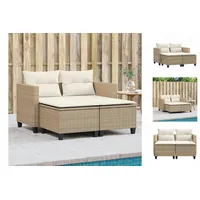 vidaXL Gartensofa 2-Sitzer mit Hockern Beige Poly Rattan