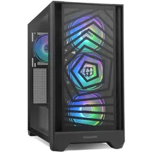 NOX XTREME PRODUCTS Hummer Plasma – ATX/Micro-ATX/ITX Midi-Tower mit Mesh-Front, gehärtetem Glas, 4 vorinstallierten 120-mm-ARGB-Lüftern, Platz für 7 Lüfter, USB-C & USB 3.0, Schwarz