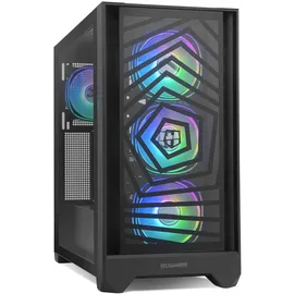 NOX XTREME PRODUCTS Hummer Plasma – ATX/Micro-ATX/ITX Midi-Tower mit Mesh-Front, gehärtetem Glas, 4 vorinstallierten 120-mm-ARGB-Lüftern, Platz für 7 Lüfter, USB-C & USB 3.0, Schwarz