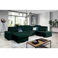 Fun Möbel Wohnlandschaft Wohnlandschaft Schlafsofa NOLAN inkl. USB-Anschluss, inkl. Bettkästen, Kopfteil verstellbar, Rundumbezug, inkl. USB-Anschluss grün