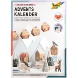 Folia Adventskalender Bastelset VILLAGE IN THE SNOW, aus 24 Faltschachteln, Anhänger, Kordel & Sticker