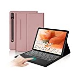 IVEOPPE Samsung Galaxy Tab S7 Fe Tastatur, Tastatur Hülle mit Touchpad für Samsung Galaxy Tab S7 FE/S7+/S8+ 12.4'', Abnehmbarer Tastatur für Galaxy Tab S7 Plus/S8 Plus mit QWERTZ Layout, Roségold