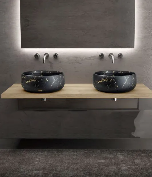 Glassdesign Milanobath Avenue Halley 1 Konsolenplatte für 2 becken - Eiche Natur