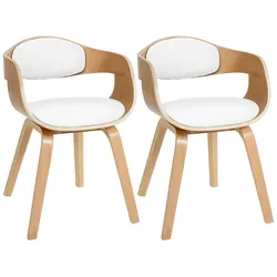DELUKE® 2er Set Stühle LONDON Kunstleder - 73x49x46cm, Natur/Weiß | Kunstleder | Holz Gestell | Konferenzstuhl Wartezimmerstuhl