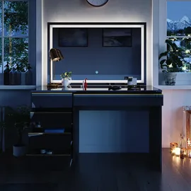 Vicco Schminktisch Sherry Schwarz, 120 cm mit LED-Spiegel