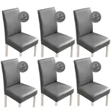 Bestenrose Stuhlhussen 6er/4er PU Leder Stuhlbezug wasserdichte Stretch Esszimmer Stuhlüberzug Stretch Stuhl Husse Universell Stuhlhussen Haus Büro Restaurant (6-Stück, Grau)