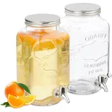 Relaxdays Getränkespender 2er Set, Limobehälter 3,5 l, Zapfhahn & Deckel, Wasserspender, Glas & Kunststoff, transparent