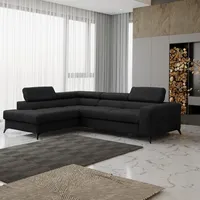 Fun Möbel Ecksofa Schlafsofa AMADEO Stoff Anafi Schwarz Ottomane