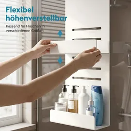doporro Duschablage ohne Bohren, Duschregal ohne Bohren 2 Ebenen, Duschablage zum Hängen für Glasduschtüren, mit 5 Haken, Weiß, Oryne-01