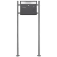 ML-Design Briefkasten mit Pfosten, Standbriefkasten mit Namensschild, Briefkastenständer Silber