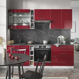 Vicco Küchenzeile Fame-Line 235 cm Bordeaux Hochglanz/Weiß