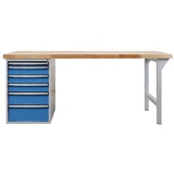 Proregal Werkbank Giant Rhino Plus mit 6 Schubladen | HxBxT 84x200x70cm | Traglast 500kg | Lichtgrau/Lichtblau