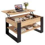 CraftPAK Couchtisch höhenverstellbar mit Stauraum - Couchtische - Wohnzimmertisch klappbar - höhenverstellbarer Coffee Table - Wohnzimmer Tisch Holz Braun