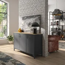 Gami Hochkommode "Manchester", schwarz (schwarz, eiche), B:136cm H:82cm T:40cm, Sideboards, Türkommode