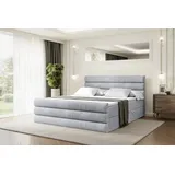 altdecor Boxspringbett mit Fußteil, H4 Matratze und Topper - 160x200 cm - CELESTIA-Z - Hellgrau Samt - Polsterbett mit Bettkasten und Lattenrost, ... - Hellgrau