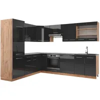 Vicco Winkelküche Fame-Line L-Form 227 cm Anthrazit Hochglanz/Goldkraft Eiche