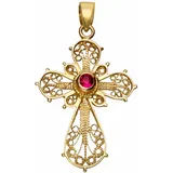 Kreuzanhänger FIRETTI "Schmuck Geschenk Gold 375 Halsschmuck Anhänger Halskette Kreuz", gold (gelbgold, 375, rot, rot), Schmuckanhänger, Damen, Gelbgold 375, 1,37 g, mit Rubin