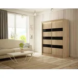 altdecor Kleiderschrank, Sonoma Eiche, Schwarz, Holzwerkstoff, 200x215x61 cm Schlafzimmer, Kleiderschränke