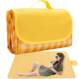 AKOFIC Picknickdecke 150 x 200 cm, Campingdecke mit Wasserdichter Unterseite, Wärmeisoliert Wasserdicht Stranddecke Waschbar mit Tragegriff, Outdoor Faltbare Picknick Matte für Camping, Reise (Gelb)