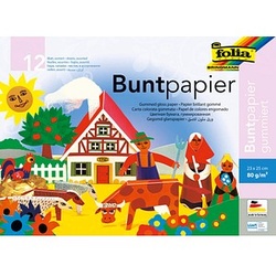 folia Buntpapier gummiert farbsortiert 80 g/qm 12 Blatt