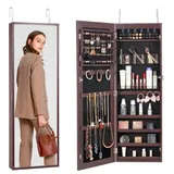 Abschließbarer Schmuckschrank Schmuckspiegelschrank 108cm Hohe, Aufbewahrung Von Juwelen Mit Ganzkörperspiegel, Wandmontage Schmuckspiegel-organizer Mit Led-innenbeleuchtung & Samtfutter, Braun