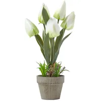 Homescapes Kunstblumen Tulpen weiß im Steinoptik-Topf, 27 cm