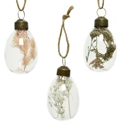 Decoris 8 Ostereier 5cm Glas zum Aufhängen mit Trockenblumen gefüllt Hänge Osterdeko