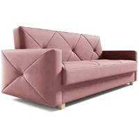 MOEBLO Schlafsofa PRETORIA, Couch Schlafsofa Bettsofa Kippsofa 3-Sitzer aus Samt - (BxHxT): 215x88x95 cm, mit Schlaffunktion und Bettkasten rosa