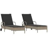 vidaXL Sonnenliegen mit Auflagen 2 Stk. Hellgrau Poly Rattan 61 x 200 x 48 cm