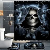 CHEFFS Totenkopf Duschvorhang 180 x 200 180 x 180 Totenkopf Rose Skull Gothic Duschvorhänge Polyeste Skull Halloween Skelett Duschvorhang Badezimmermatte 4-teiliges Set (200 x 240 cm(BxH),1)