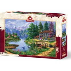 Art Puzzle Puzzle 1500 Eine Hütte am See in den Bergen (1500 Teile)