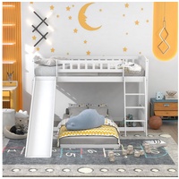 Ulife Etagenbett Kinderbett Hochbett Kiefernholzbett mit Rutsche, mit Lattenrost, 90 x 200 cm weiß